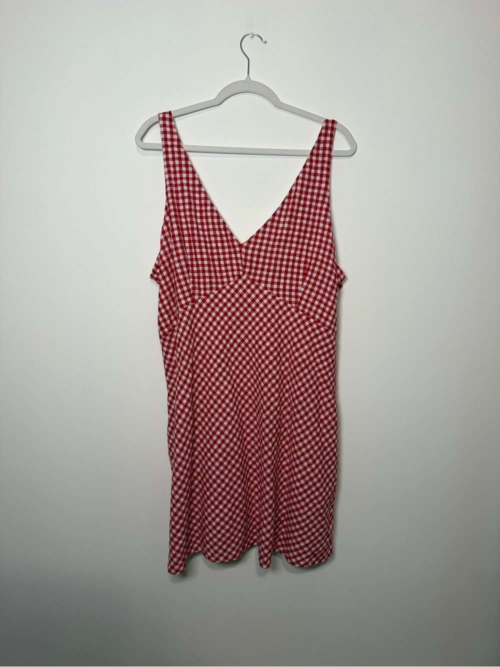 Abercrombie Red Gingham Mini V-Neck Dress Linen Summer Cottage XXL - Picture 3 of 7